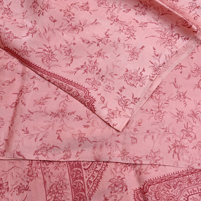 Indian Vintage Sari Peach Printed 100% Pure Satin Silk Sarees 5yd Sewing Craft Fabric Dress Making Wrap Upcycle Quilting Crafting