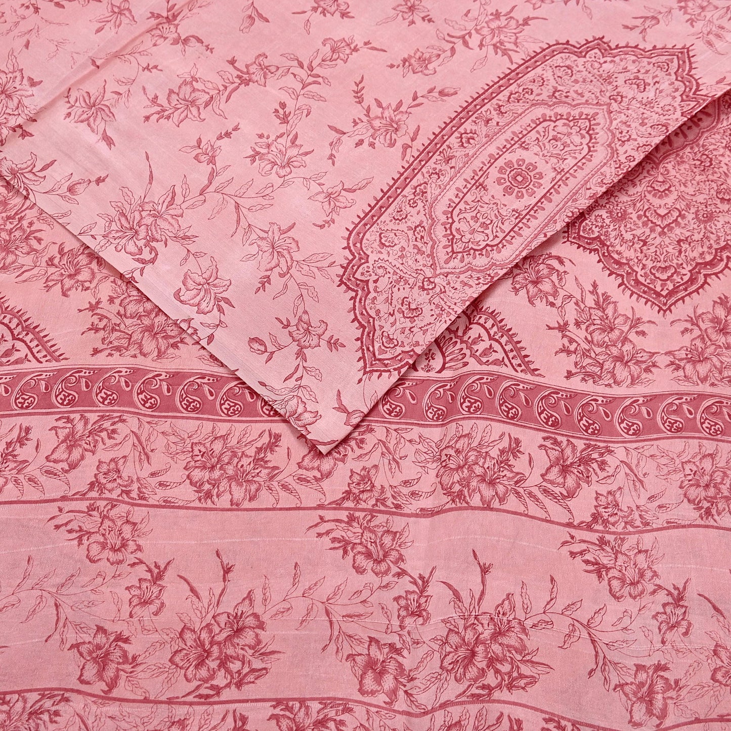 Indian Vintage Sari Peach Printed 100% Pure Satin Silk Sarees 5yd Sewing Craft Fabric Dress Making Wrap Upcycle Quilting Crafting