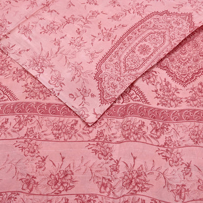 Indian Vintage Sari Peach Printed 100% Pure Satin Silk Sarees 5yd Sewing Craft Fabric Dress Making Wrap Upcycle Quilting Crafting