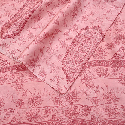 Indian Vintage Sari Peach Printed 100% Pure Satin Silk Sarees 5yd Sewing Craft Fabric Dress Making Wrap Upcycle Quilting Crafting