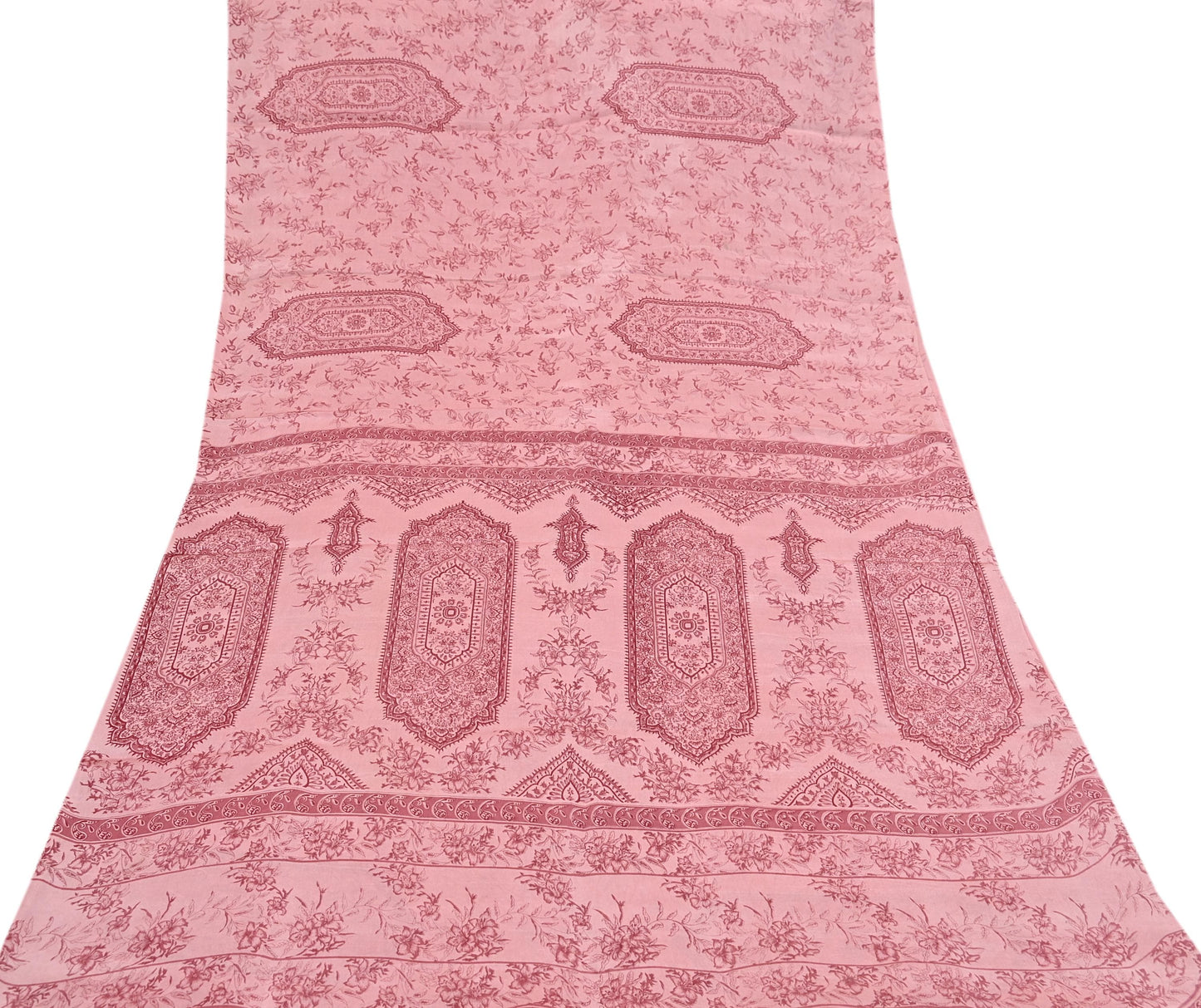 Indian Vintage Sari Peach Printed 100% Pure Satin Silk Sarees 5yd Sewing Craft Fabric Dress Making Wrap Upcycle Quilting Crafting