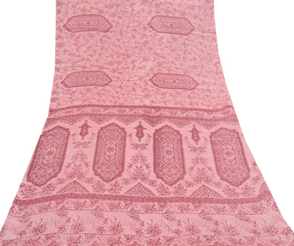 Indian Vintage Sari Peach Printed 100% Pure Satin Silk Sarees 5yd Sewing Craft Fabric Dress Making Wrap Upcycle Quilting Crafting