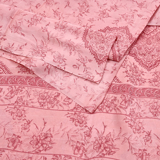 Indian Vintage Sari Peach Printed 100% Pure Satin Silk Sarees 5yd Sewing Craft Fabric Dress Making Wrap Upcycle Quilting Crafting