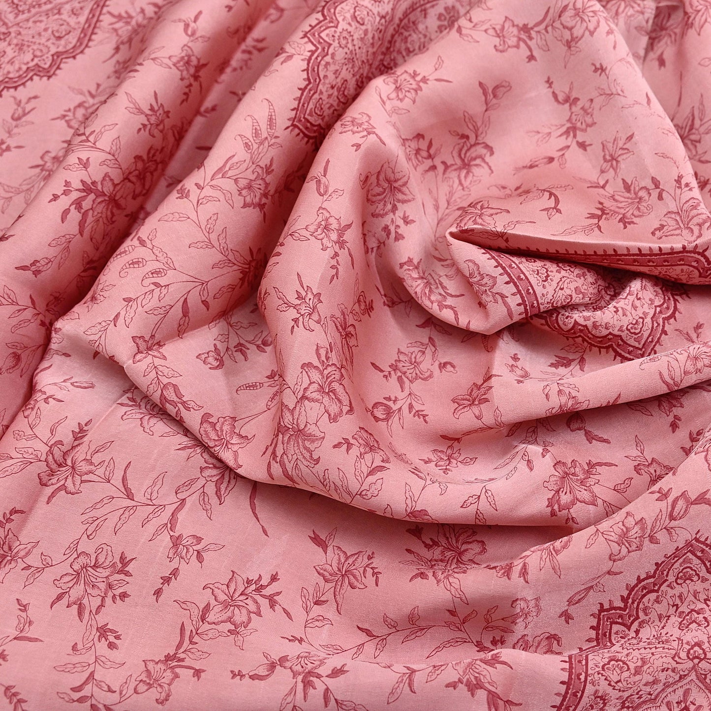 Indian Vintage Sari Peach Printed 100% Pure Satin Silk Sarees 5yd Sewing Craft Fabric Dress Making Wrap Upcycle Quilting Crafting