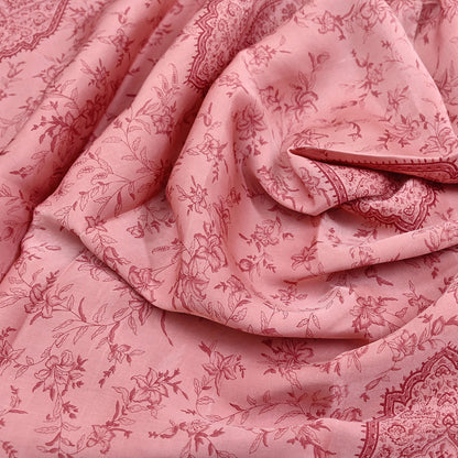 Indian Vintage Sari Peach Printed 100% Pure Satin Silk Sarees 5yd Sewing Craft Fabric Dress Making Wrap Upcycle Quilting Crafting