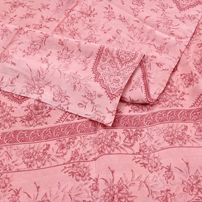 Indian Vintage Sari Peach Printed 100% Pure Satin Silk Sarees 5yd Sewing Craft Fabric Dress Making Wrap Upcycle Quilting Crafting