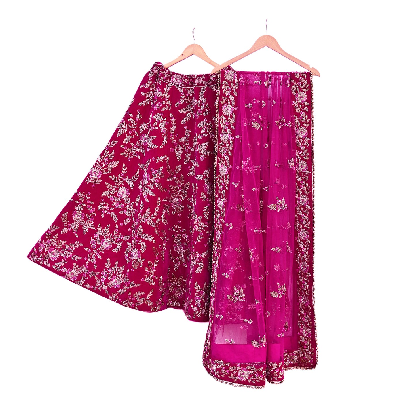 Indian Heavy Wedding Rani pink Net/ velvet Hand Embroidered Lehenga 2pcs Set Designer By Manish Malhotra Party Wear