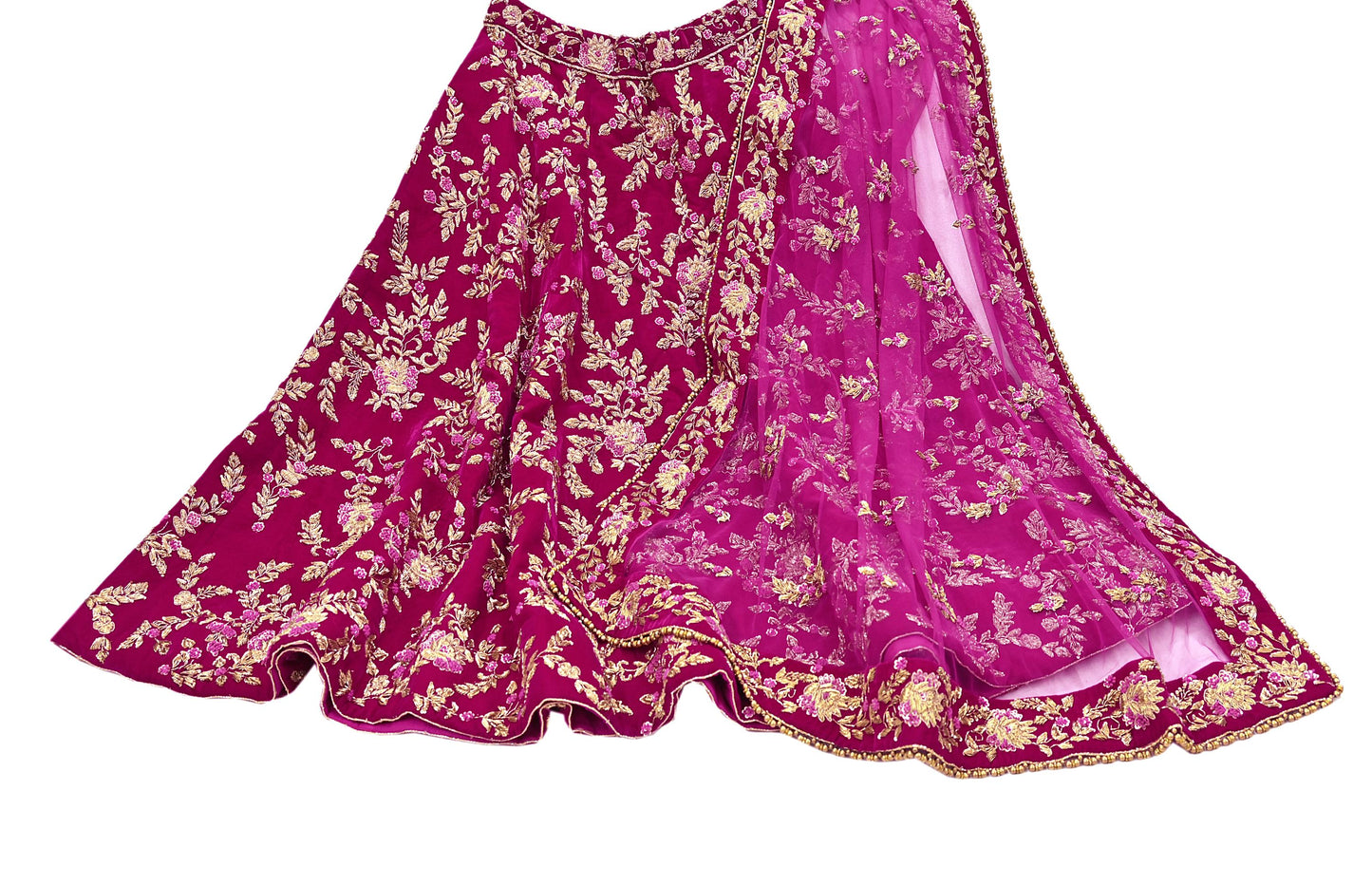 Indian Heavy Wedding Rani pink Net/ velvet Hand Embroidered Lehenga 2pcs Set Designer By Manish Malhotra Party Wear
