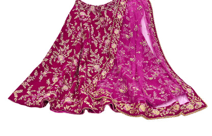 Indian Heavy Wedding Rani pink Net/ velvet Hand Embroidered Lehenga 2pcs Set Designer By Manish Malhotra Party Wear