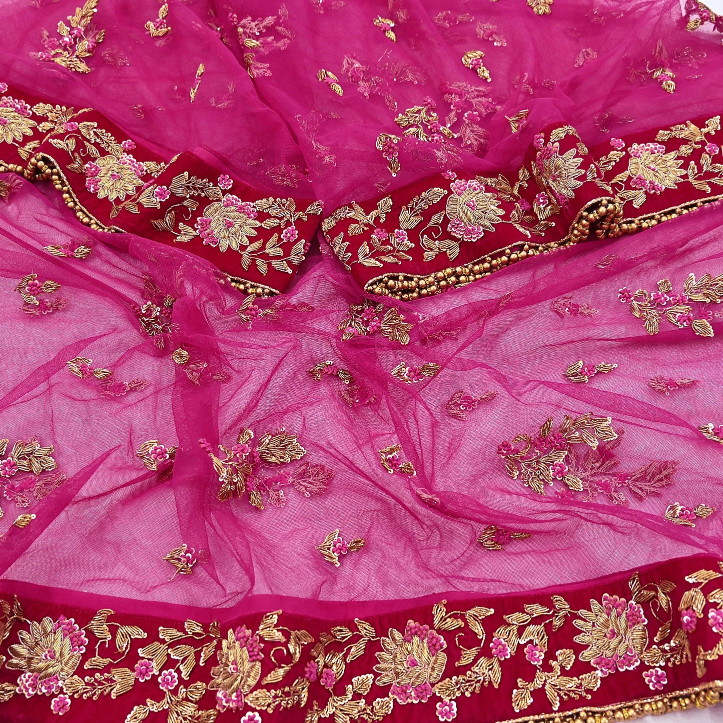 Indian Heavy Wedding Rani pink Net/ velvet Hand Embroidered Lehenga 2pcs Set Designer By Manish Malhotra Party Wear