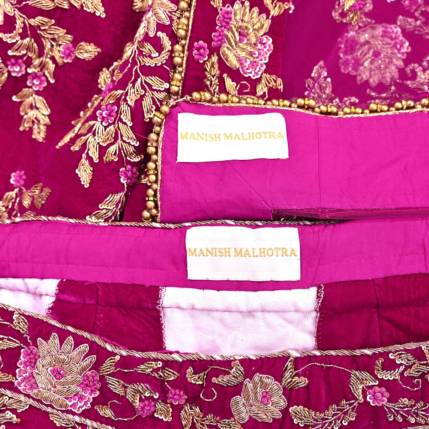 Indian Heavy Wedding Rani pink Net/ velvet Hand Embroidered Lehenga 2pcs Set Designer By Manish Malhotra Party Wear