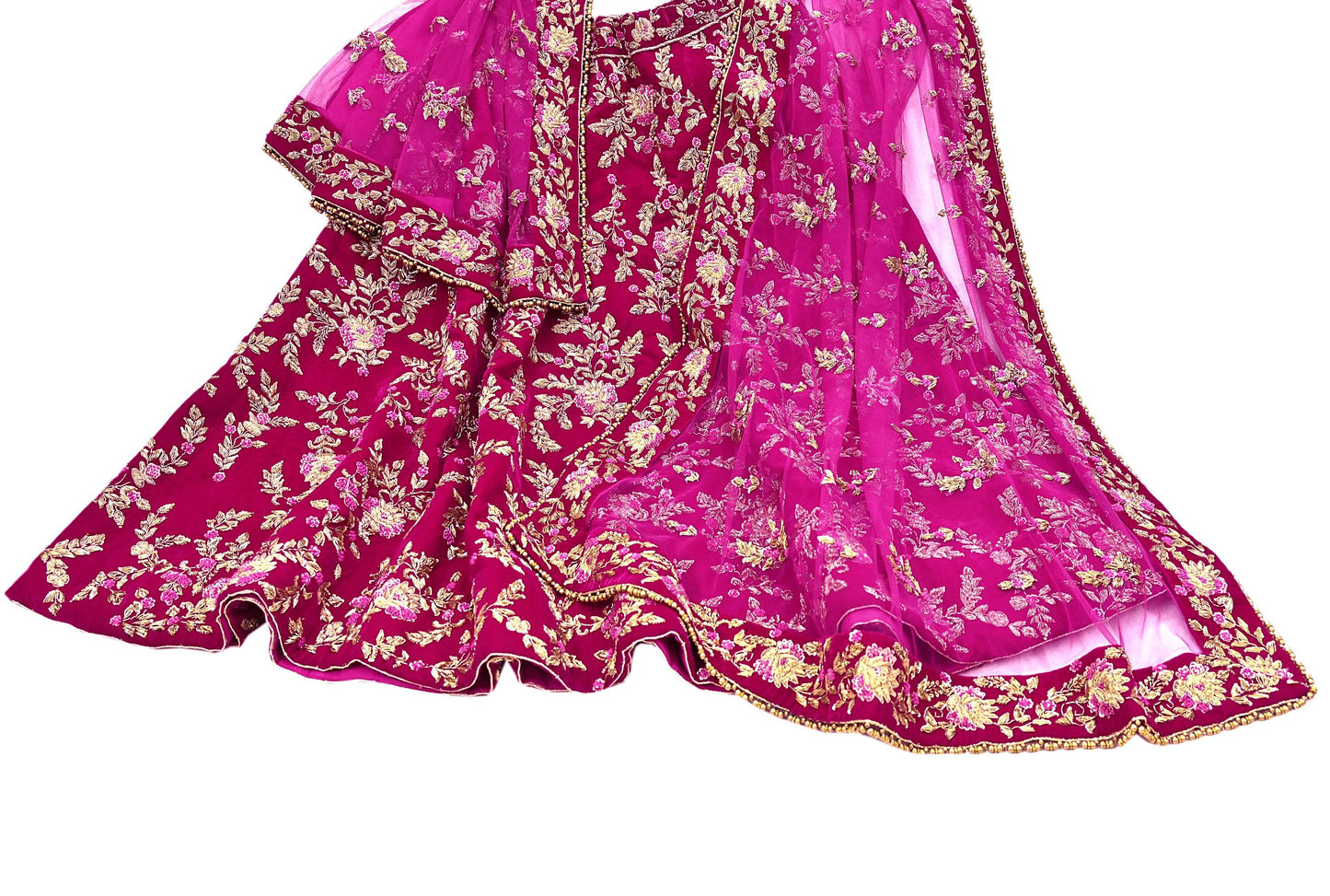 Indian Heavy Wedding Rani pink Net/ velvet Hand Embroidered Lehenga 2pcs Set Designer By Manish Malhotra Party Wear