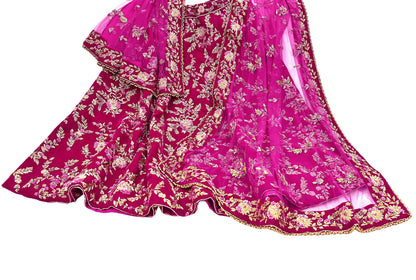 Indian Heavy Wedding Rani pink Net/ velvet Hand Embroidered Lehenga 2pcs Set Designer By Manish Malhotra Party Wear