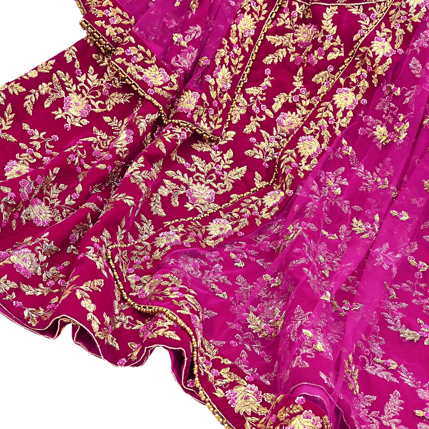 Indian Heavy Wedding Rani pink Net/ velvet Hand Embroidered Lehenga 2pcs Set Designer By Manish Malhotra Party Wear