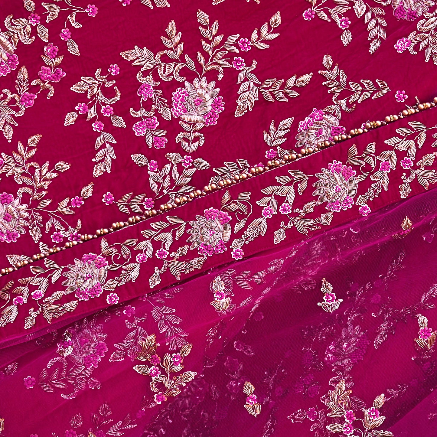 Indian Heavy Wedding Rani pink Net/ velvet Hand Embroidered Lehenga 2pcs Set Designer By Manish Malhotra Party Wear