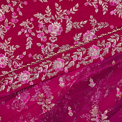 Indian Heavy Wedding Rani pink Net/ velvet Hand Embroidered Lehenga 2pcs Set Designer By Manish Malhotra Party Wear