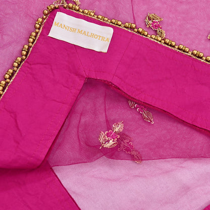 Indian Vintage Heavy Rani pink Net/Mesh Hand Embroidered Dupatta Designer By Manish Malhotra Bridal Wear Zardozi Veil Hijab