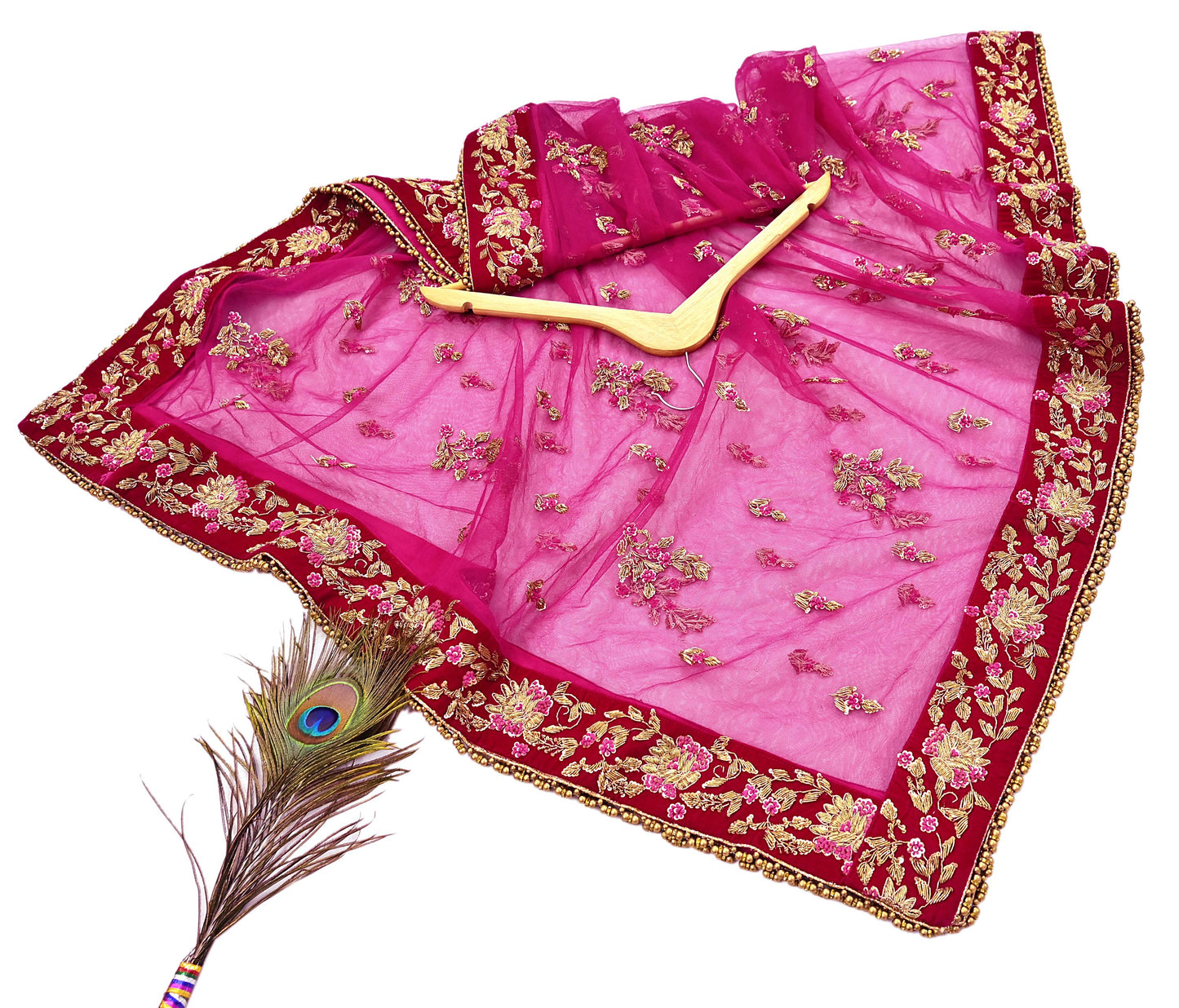 Indian Vintage Heavy Rani pink Net/Mesh Hand Embroidered Dupatta Designer By Manish Malhotra Bridal Wear Zardozi Veil Hijab
