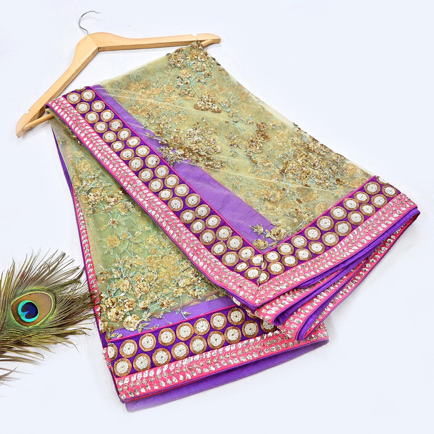 Indian Vintage Heavy Wedding Dupatta Sage Green Net Long Stole Hand Embroidered By Designer Sabyasachi Scarves Zardozi Bridal Veil