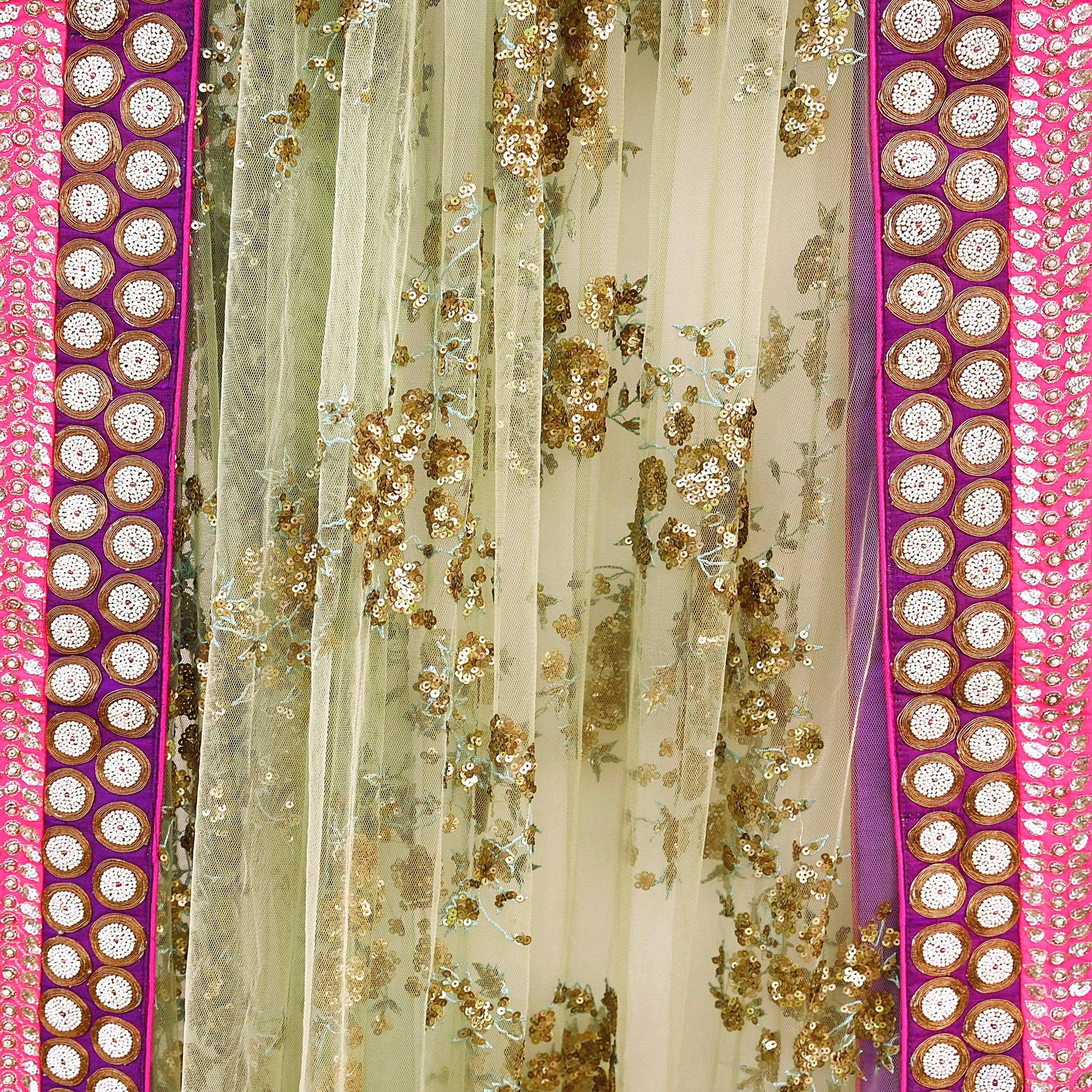 Indian Vintage Heavy Wedding Dupatta Sage Green Net Long Stole Hand Embroidered By Designer Sabyasachi Scarves Zardozi Bridal Veil