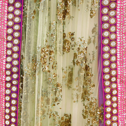 Indian Vintage Heavy Wedding Dupatta Sage Green Net Long Stole Hand Embroidered By Designer Sabyasachi Scarves Zardozi Bridal Veil