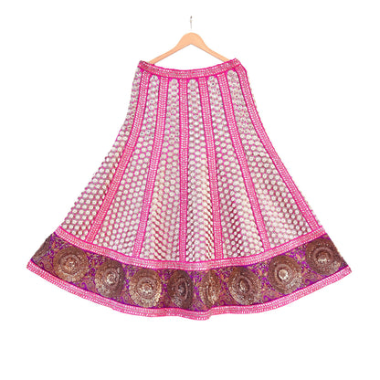 Indian Vintage Heavy Rani Pink Pure Raw Silk Hand Embroidered Lehenga Skirt By Designer Sabyasachi Bridal Wear Dabka/ Zardozi