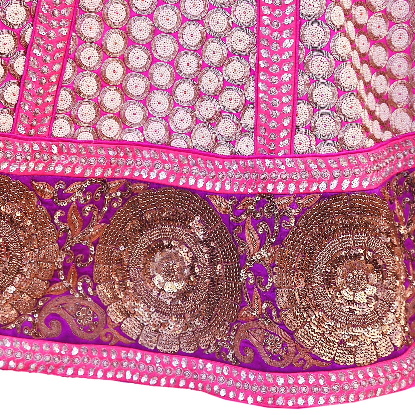 Indian Vintage Heavy Rani Pink Pure Raw Silk Hand Embroidered Lehenga Skirt By Designer Sabyasachi Bridal Wear Dabka/ Zardozi