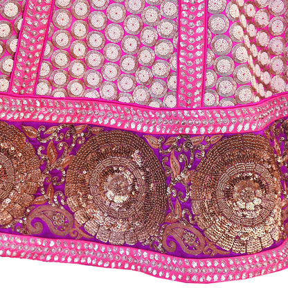 Indian Vintage Heavy Rani Pink Pure Raw Silk Hand Embroidered Lehenga Skirt By Designer Sabyasachi Bridal Wear Dabka/ Zardozi