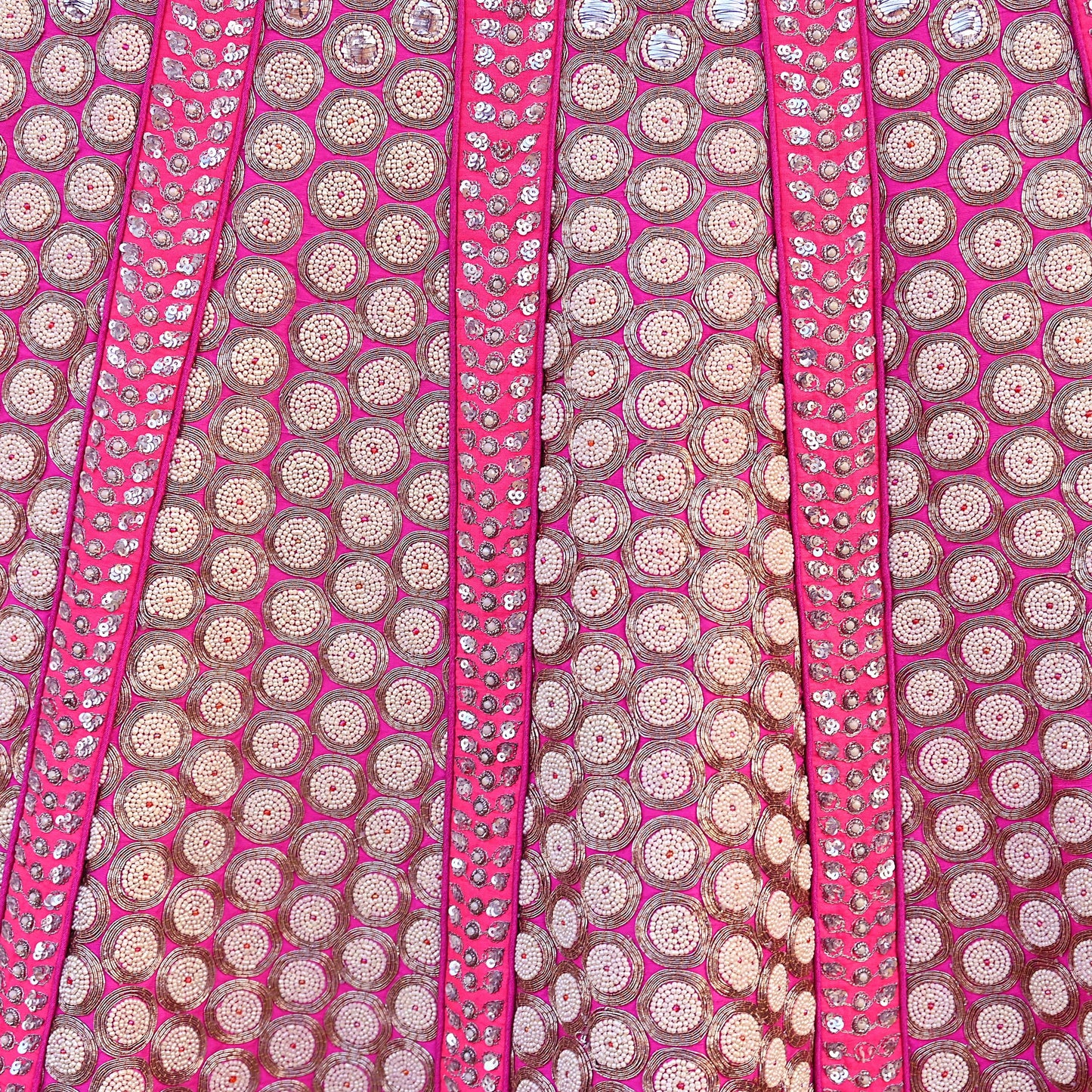 Indian Vintage Heavy Rani Pink Pure Raw Silk Hand Embroidered Lehenga Skirt By Designer Sabyasachi Bridal Wear Dabka/ Zardozi