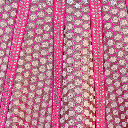 Indian Vintage Heavy Rani Pink Pure Raw Silk Hand Embroidered Lehenga Skirt By Designer Sabyasachi Bridal Wear Dabka/ Zardozi