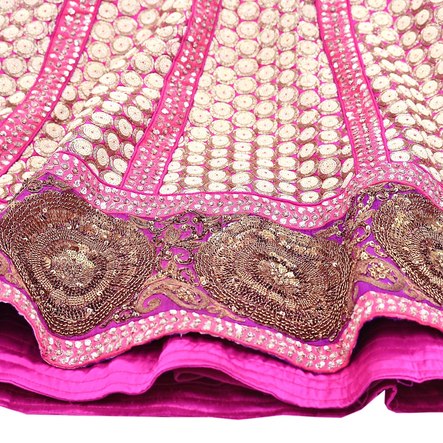 Indian Vintage Heavy Rani Pink Pure Raw Silk Hand Embroidered Lehenga Skirt By Designer Sabyasachi Bridal Wear Dabka/ Zardozi
