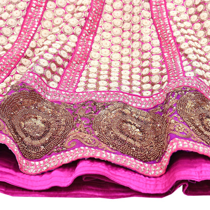 Indian Vintage Heavy Rani Pink Pure Raw Silk Hand Embroidered Lehenga Skirt By Designer Sabyasachi Bridal Wear Dabka/ Zardozi