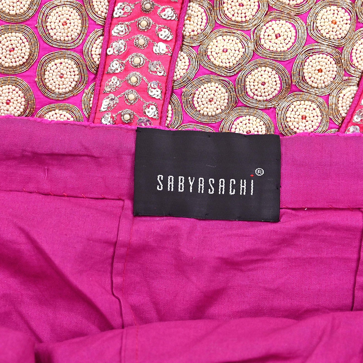 Indian Vintage Heavy Rani Pink Pure Raw Silk Hand Embroidered Lehenga Skirt By Designer Sabyasachi Bridal Wear Dabka/ Zardozi