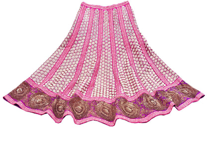 Indian Vintage Heavy Rani Pink Pure Raw Silk Hand Embroidered Lehenga Skirt By Designer Sabyasachi Bridal Wear Dabka/ Zardozi