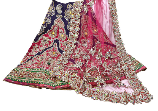 Indian Heavy Wedding purple Pink Net & pure silk Hand Embroidered Lehenga 2pcs Set Designer By Manish Malhotra Party Wear