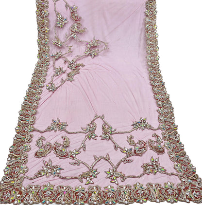 Indian Vintage Heavy Wedding pink Net/Mesh Hand Embroidered Dupatta Designer By Manish Malhotra Bridal Wear Zardozi Veil Hijab