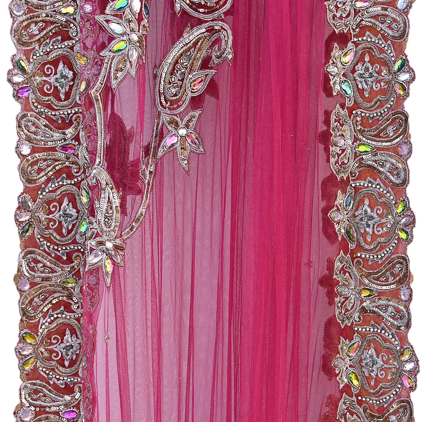 Indian Vintage Heavy Wedding pink Net/Mesh Hand Embroidered Dupatta Designer By Manish Malhotra Bridal Wear Zardozi Veil Hijab