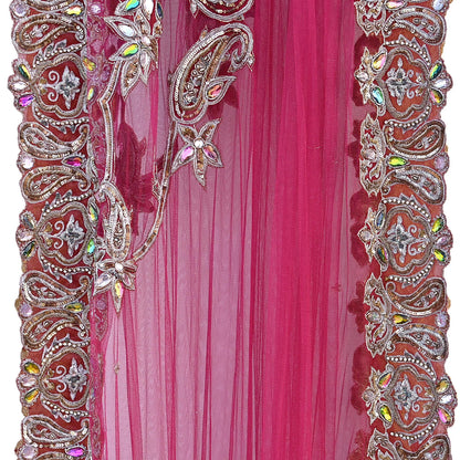 Indian Vintage Heavy Wedding pink Net/Mesh Hand Embroidered Dupatta Designer By Manish Malhotra Bridal Wear Zardozi Veil Hijab