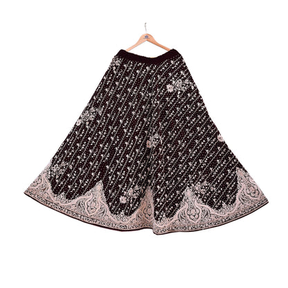 Indian Heavy Wedding Maroon Velvet/Net Hand Embroidered Lehenga Set of 3pcs Bollywood style wedding wear