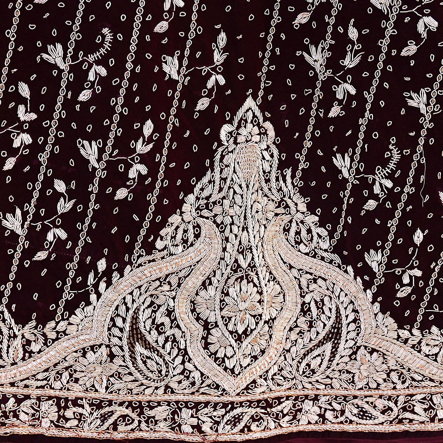 Indian Heavy Wedding Maroon Velvet/Net Hand Embroidered Lehenga Set of 3pcs Bollywood style wedding wear
