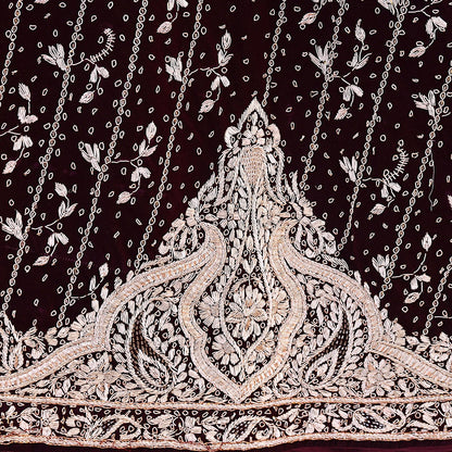 Indian Heavy Wedding Maroon Velvet/Net Hand Embroidered Lehenga Set of 3pcs Bollywood style wedding wear