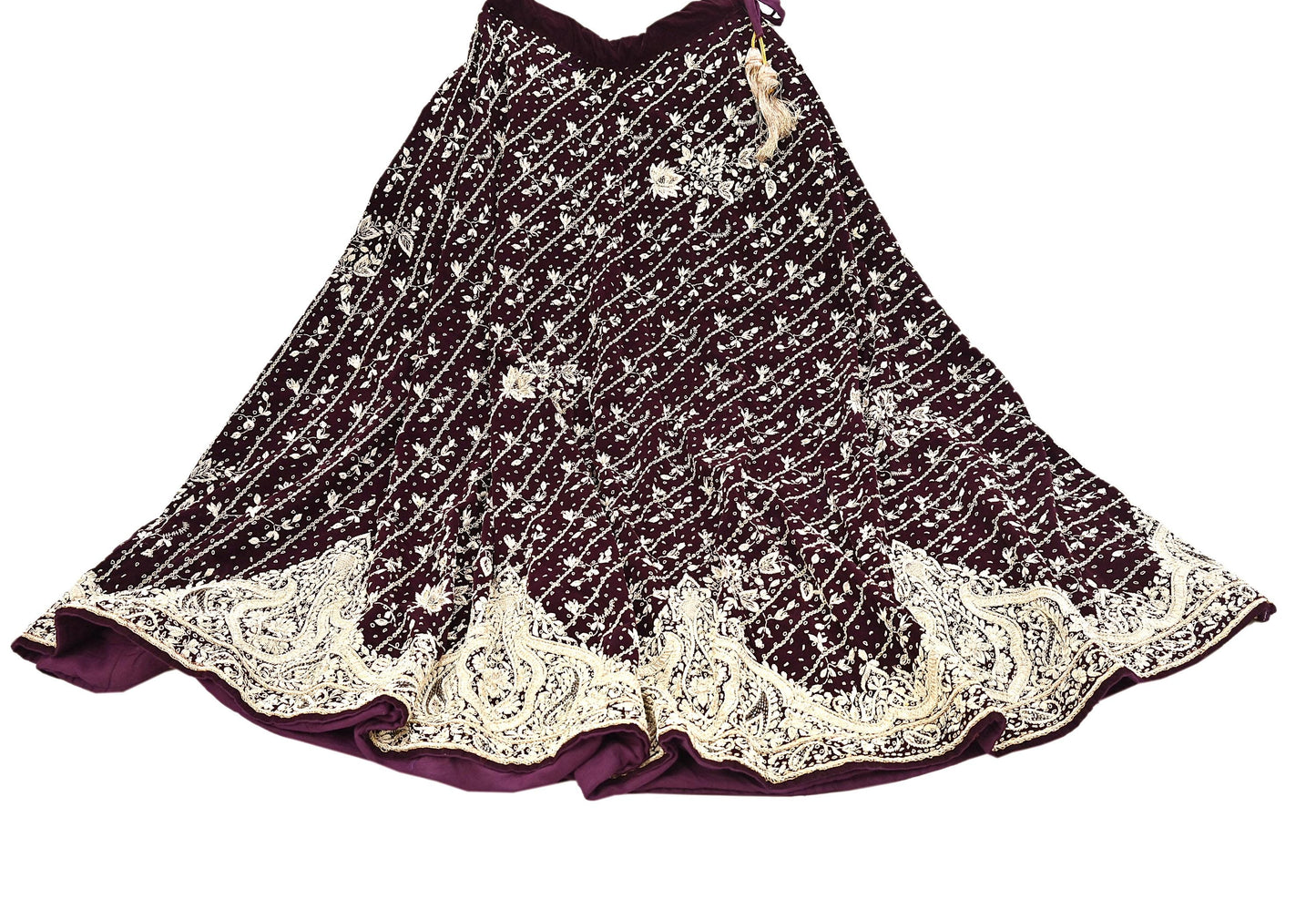 Indian Heavy Wedding Maroon Velvet/Net Hand Embroidered Lehenga Set of 3pcs Bollywood style wedding wear