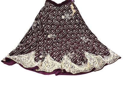 Indian Heavy Maroon Velvet Hand Embroidered Lehenga/Skirt Bridal Wear Zardozi/ Dabka Bollywood skirt Party wear