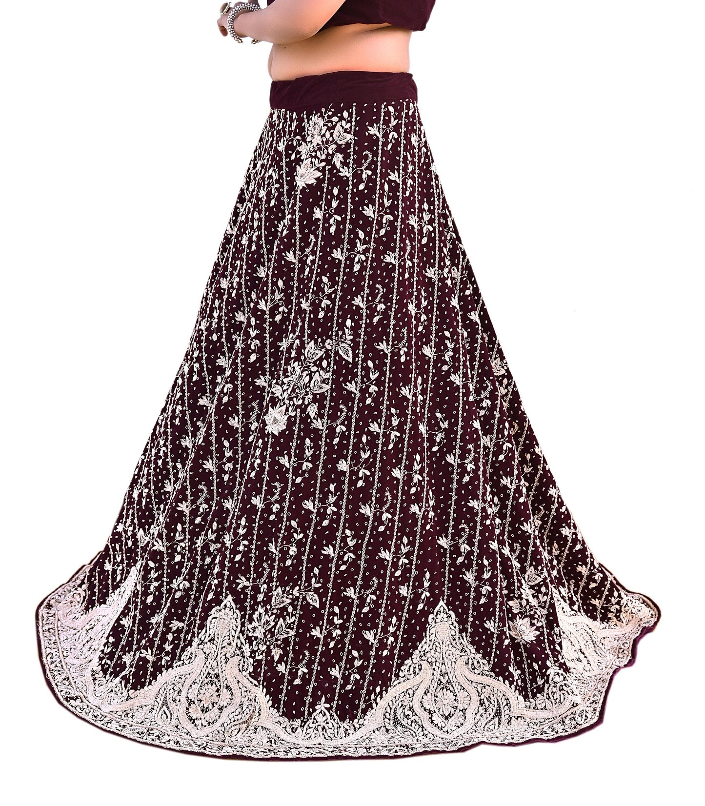 Indian Heavy Maroon Velvet Hand Embroidered Lehenga/Skirt Bridal Wear Zardozi/ Dabka Bollywood skirt Party wear
