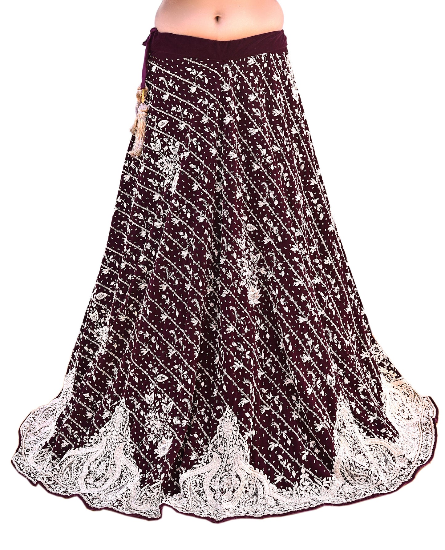 Indian Heavy Maroon Velvet Hand Embroidered Lehenga/Skirt Bridal Wear Zardozi/ Dabka Bollywood skirt Party wear