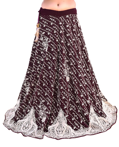 Indian Heavy Maroon Velvet Hand Embroidered Lehenga/Skirt Bridal Wear Zardozi/ Dabka Bollywood skirt Party wear