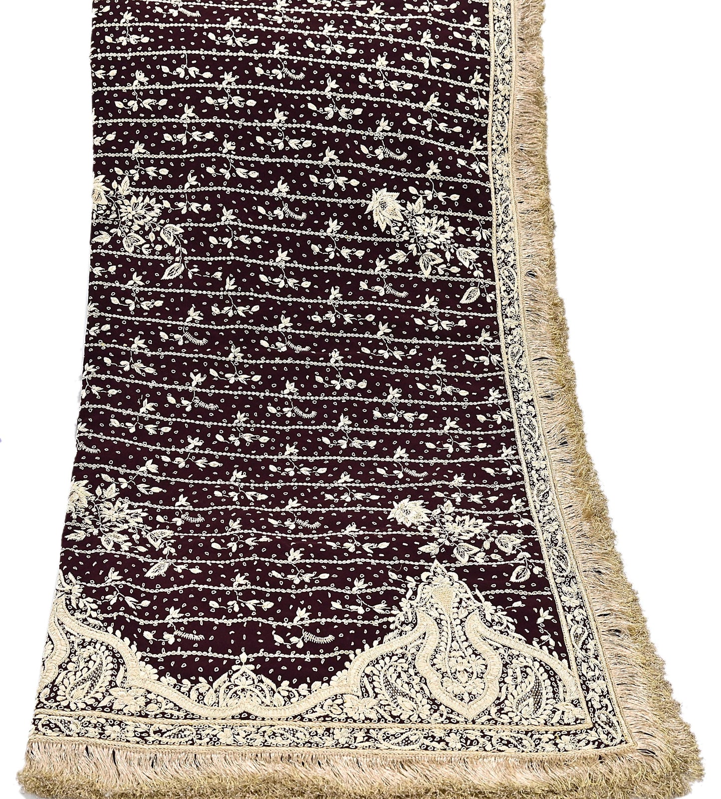 Indian Vintage Heavy Maroon Dupatta Velvet Long Stole Hand Embroidered Scarves Golden Zardozi Zari Wedding Veil Bridal Wear