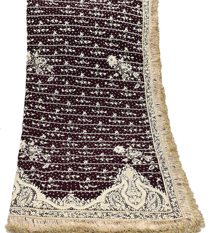 Indian Vintage Heavy Maroon Dupatta Velvet Long Stole Hand Embroidered Scarves Golden Zardozi Zari Wedding Veil Bridal Wear