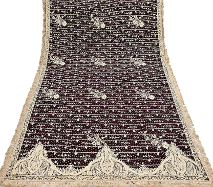 Indian Vintage Heavy Maroon Dupatta Velvet Long Stole Hand Embroidered Scarves Golden Zardozi Zari Wedding Veil Bridal Wear