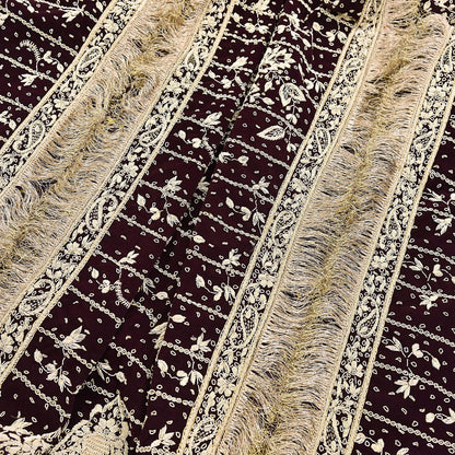 Indian Vintage Heavy Maroon Dupatta Velvet Long Stole Hand Embroidered Scarves Golden Zardozi Zari Wedding Veil Bridal Wear